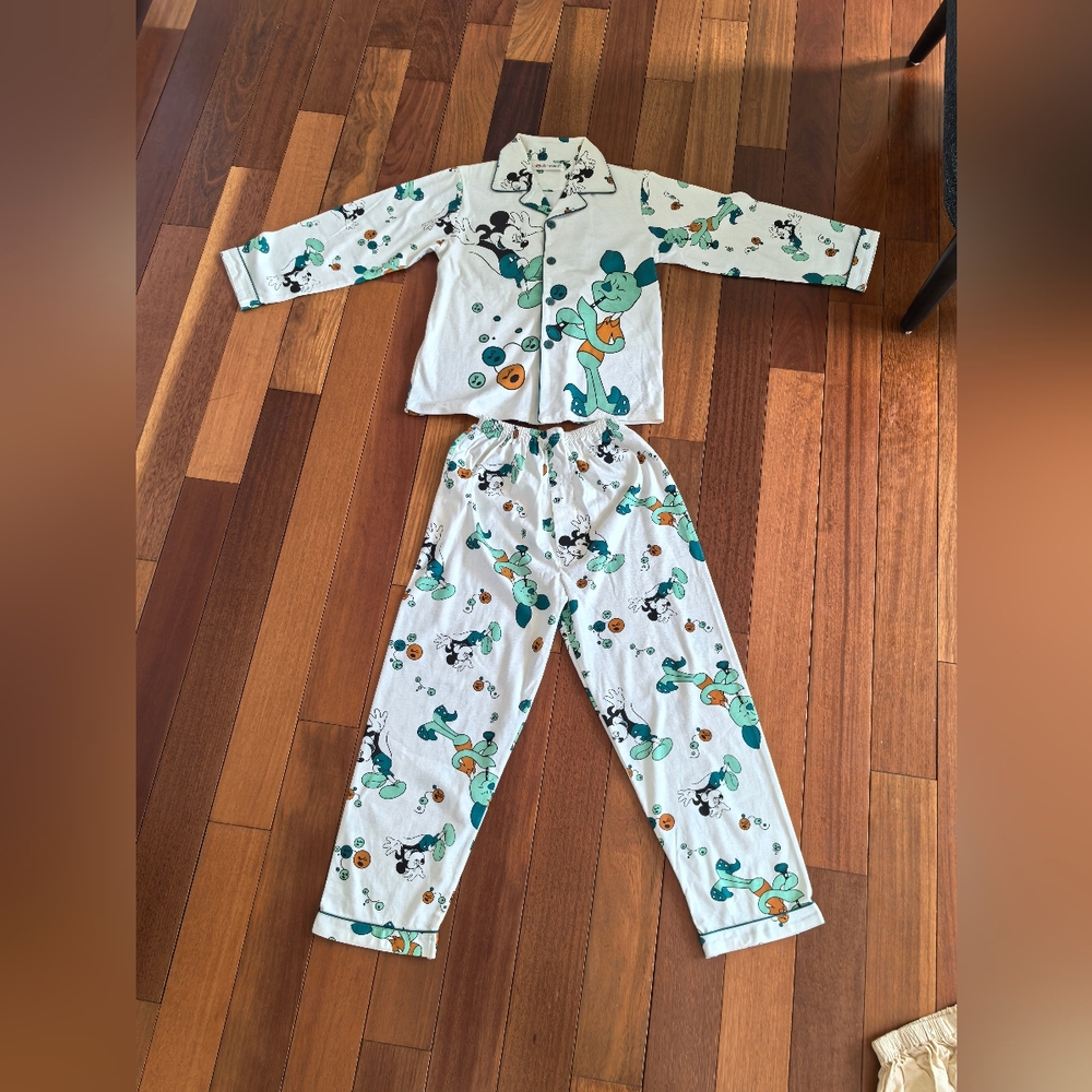 kids pajamas set long sleeves shirt top and pants mickey mouse piglet pattern